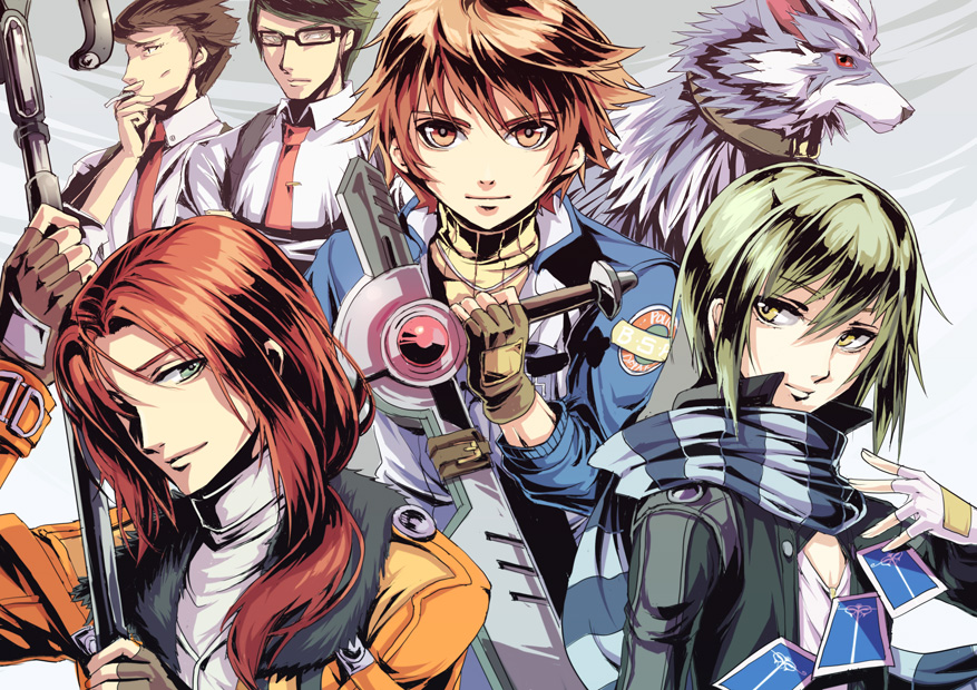alex_dudley, brown_eyes, brown_hair, cigarette, dog, eiyuu_densetsu, falcom, glasses