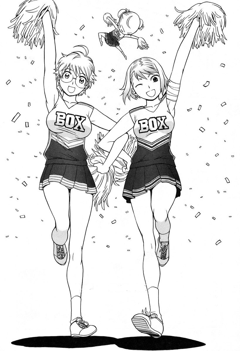 ahoge, arm_up, breasts, bun_cover, cheerleader, chibi, cynthia_rou, cynthia_the_mission