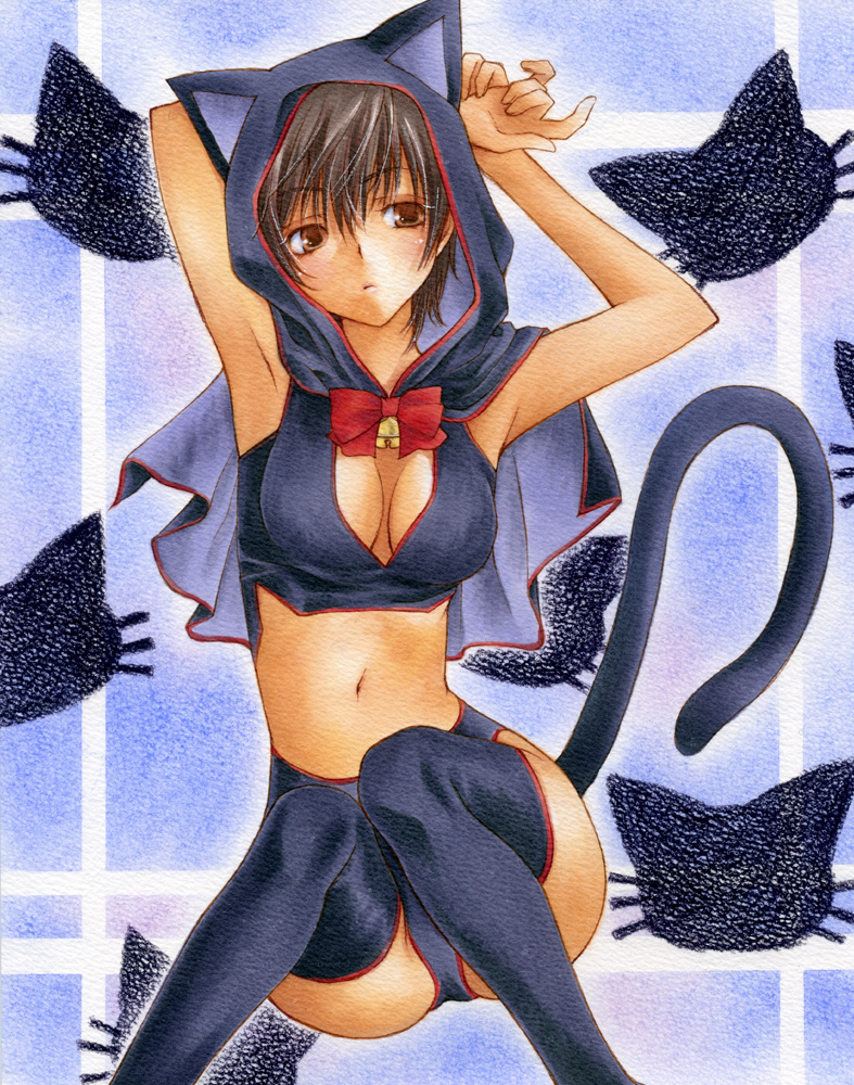 animal_ears, armpits, arms_up, breasts, cat, cat_ears, cat_hood, cat_tail