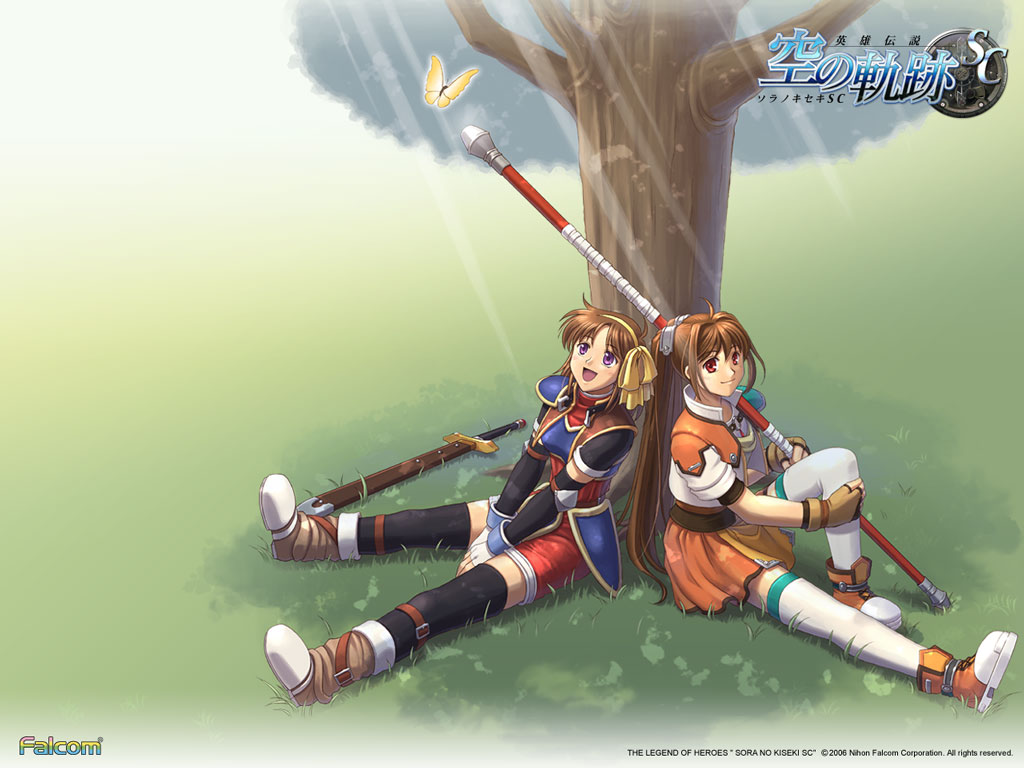 2girls, anelace_elfead, armor, belt, black_legwear, boots, bow, brown_hair