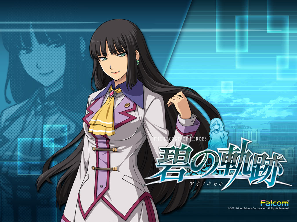 1girl, 2011, ao_no_kiseki, black_hair, cravat, earrings, eiyuu_densetsu, enami_katsumi