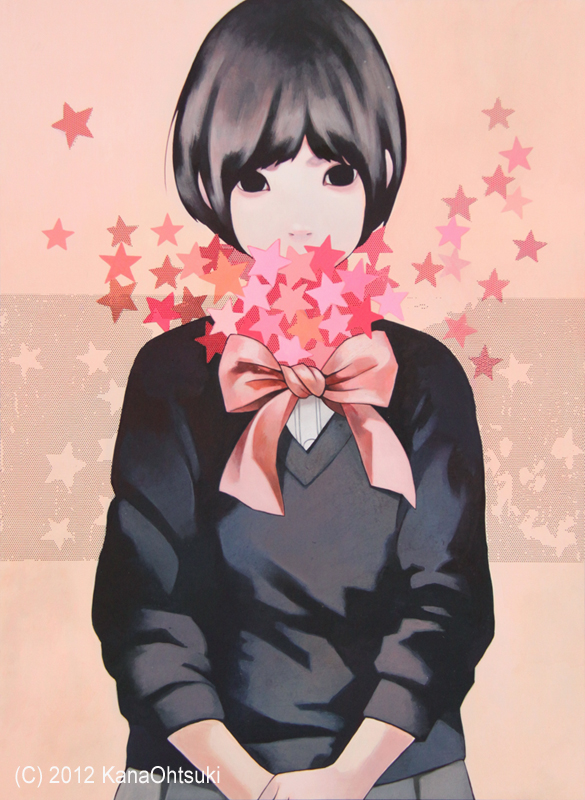 acrylic_paint_(medium), black_hair, dated, ootsuki_kana, original, pleated_skirt, school_uniform, short_hair