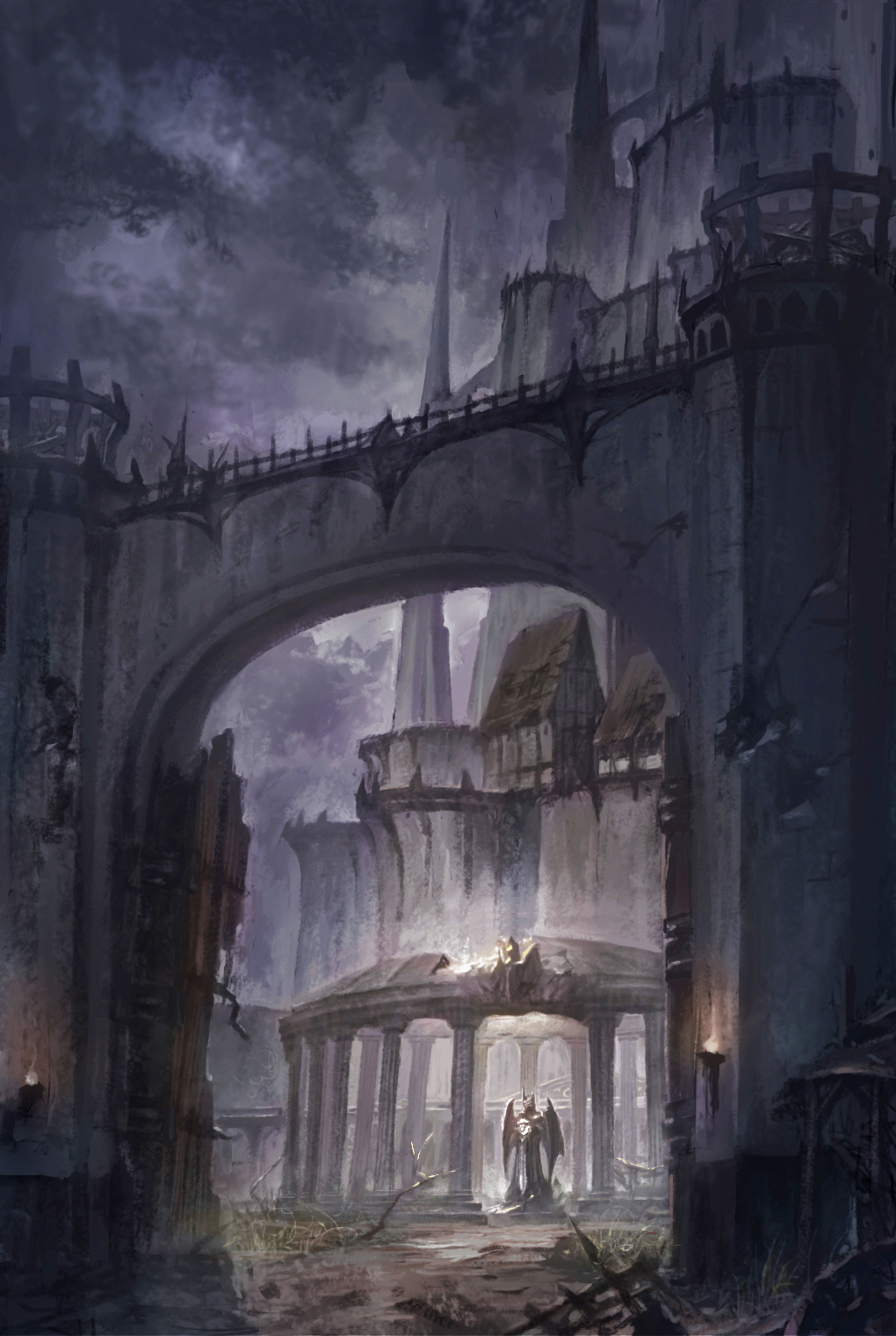 dark, grass, highres, no_humans, original, puyoakira, ruins, scenery