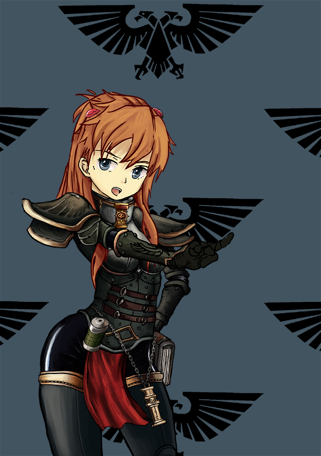 book, crossover, derivative_work, drawfag, maru_(lagrange), neon_genesis_evangelion, open_mouth, orange_hair