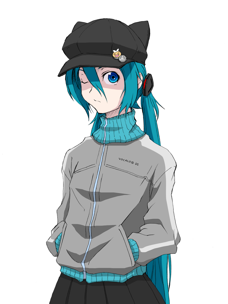 animal_hat, aqua_hair, blue_eyes, cat_hat, evangelion:_3.0_you_can_(not)_redo, hands_in_pockets, hat, hatsune_miku