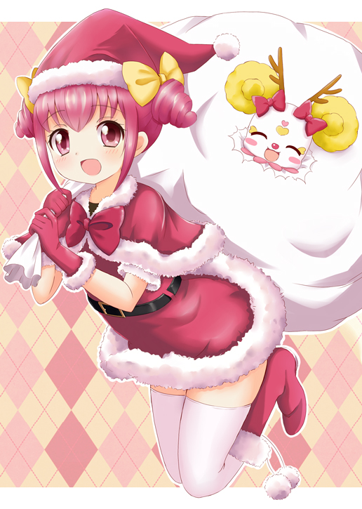 :d, ^_^, antlers, argyle, argyle_background, belt, blush, blush_stickers