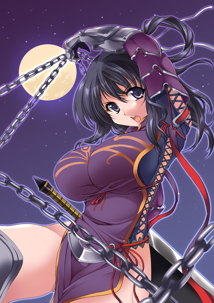 ao_no_kiseki, arm_up, black_hair, breasts, chain, chains, character_request, eiyuu_densetsu