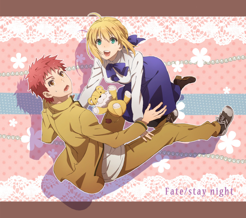 1girl, ahoge, black_legwear, blonde_hair, brown_eyes, casual, dress, emiya_shirou