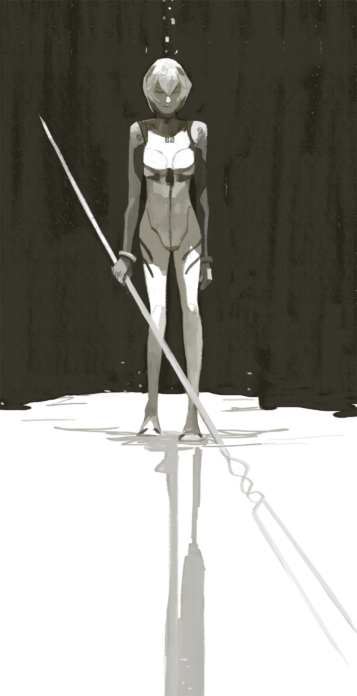 70etooh, ayanami_rei, highres, monochrome, neon_genesis_evangelion, plugsuit, short_hair, sketch, solo