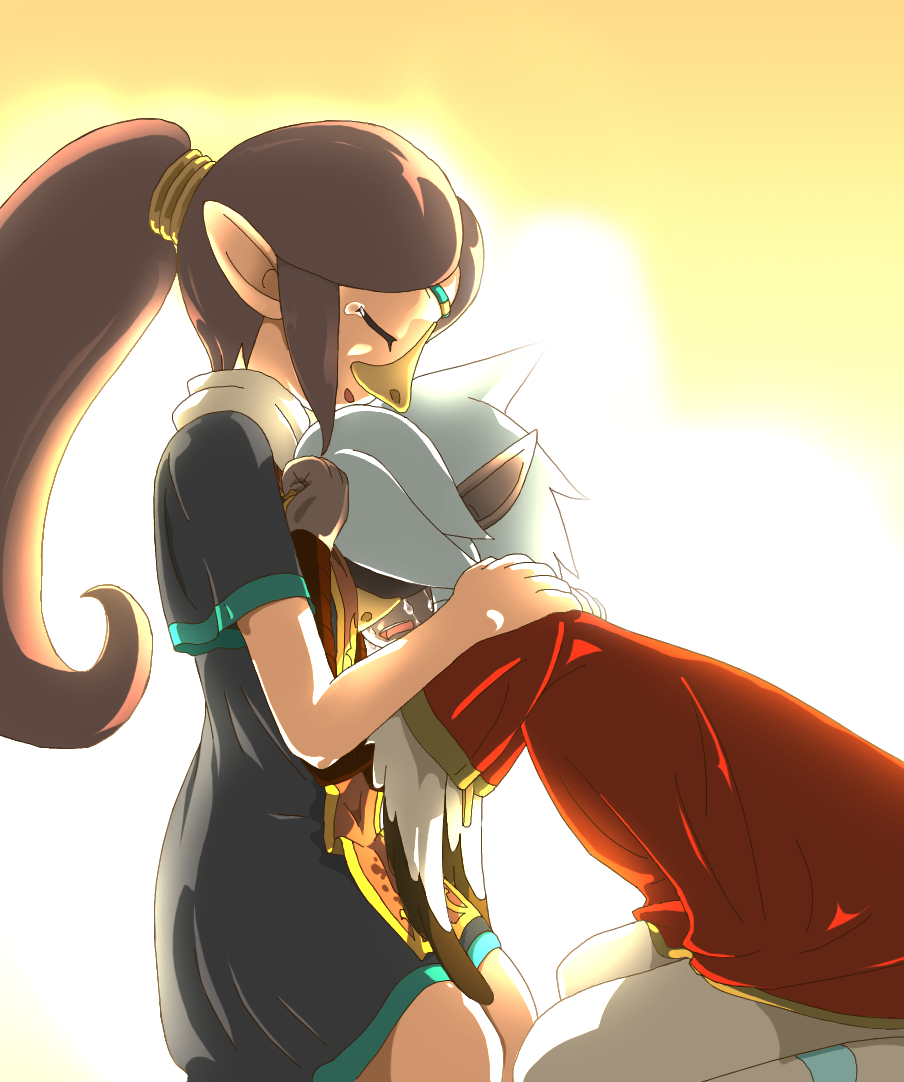 1girl, beak, brown_hair, circlet, closed_eyes, crying, dress, eyes_closed
