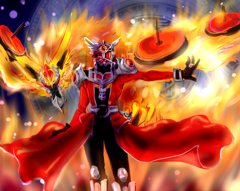 1boy, belt, dragon, fire, hands, jewelry, kamen_rider, kamen_rider_wizard