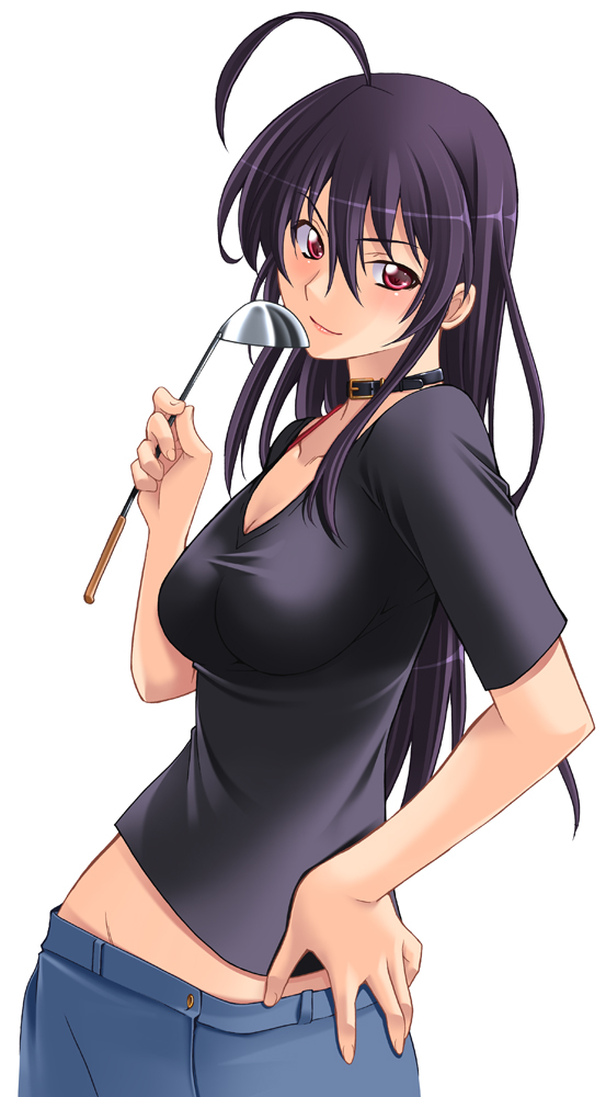 ahoge, black_hair, blush, breasts, chuunibyou_demo_koi_ga_shitai!, cleavage, collar, hand_on_hip
