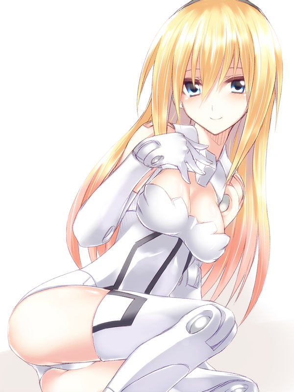 arnval, blonde_hair, blue_eyes, blush, breasts, busou_shinki, cleavage, cleavage_cutout