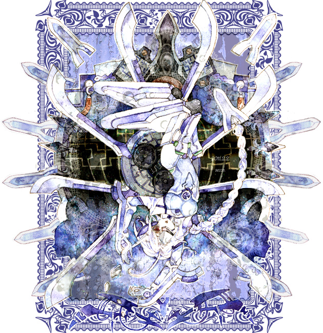 blazblue, braid, long_hair, nu-13, red_eyes, revision, secco_(pixiv), silver_hair