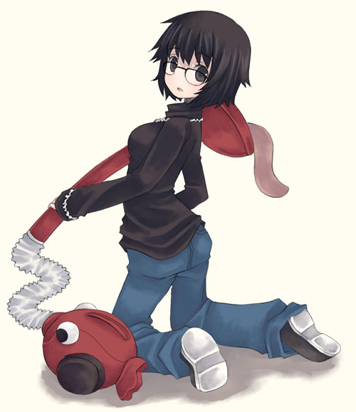 hunter_x_hunter, jeans, looking_back, mitsu_toki, mitsutoki, shizuku_(hunter_x_hunter), vacuum_cleaner