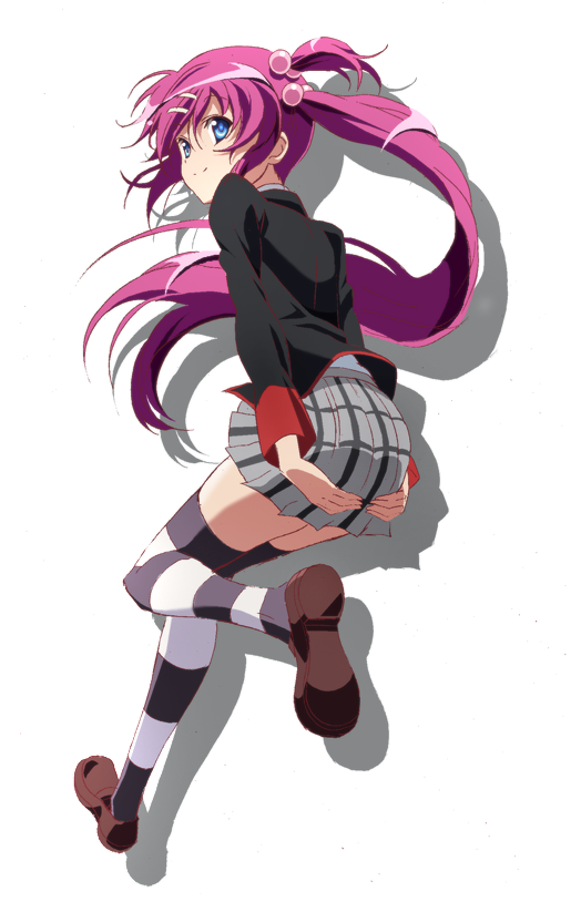 blue_eyes, hair_bobbles, hair_ornament, little_busters!!, long_hair, plaid, plaid_skirt, purple_hair