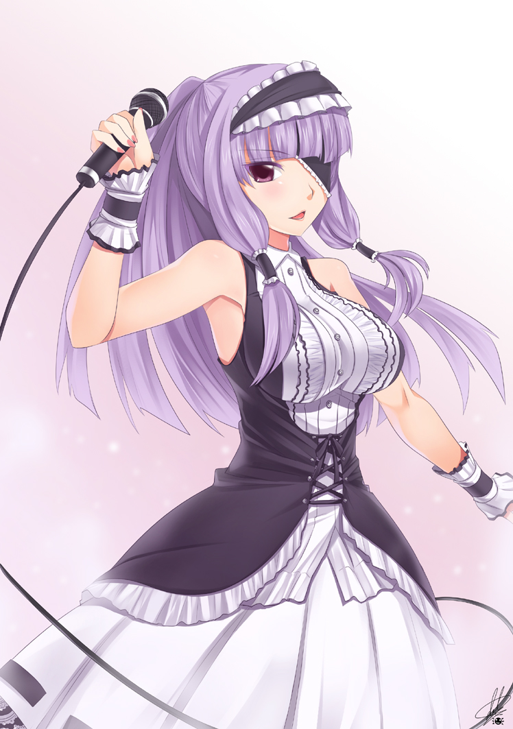bare_shoulders, darkmaya, dream_c_club, eyepatch, hairband, long_hair, mari_(dream_c_club), microphone