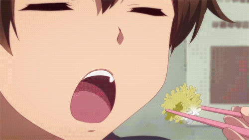 6+girls, :o, animated, animated_gif, black_hair, blue_hair, brown_hair, chopsticks