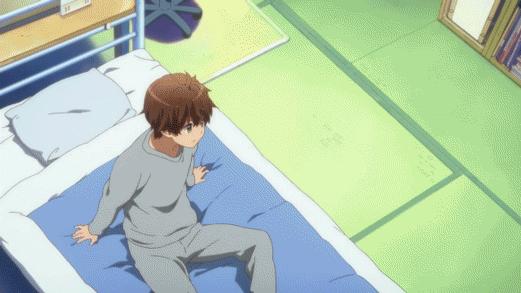 1boy, 1girl, ahoge, animated, animated_gif, barefoot, bed, bedroom