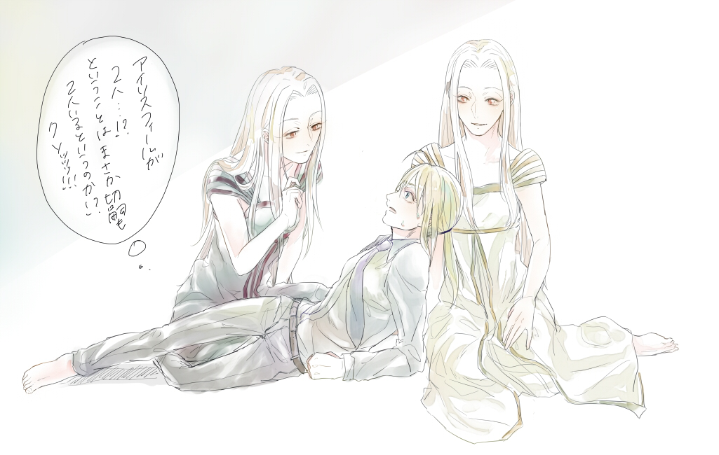 ahoge, barefoot, blonde_hair, dark_persona, dress, dual_persona, fate/zero, fate_(series)