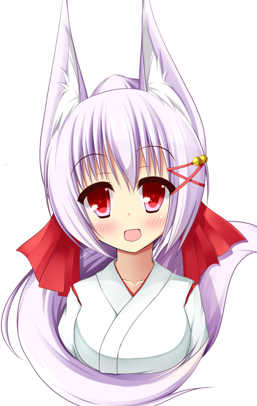:d, absurdres, animal_ears, blush, bust, collarbone, fox_ears, hair_ribbon