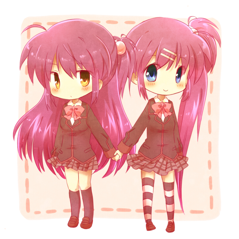 blue_eyes, brown_eyes, futaki_kanata, hand_holding, holding_hands, little_busters!!, long_hair, multiple_girls