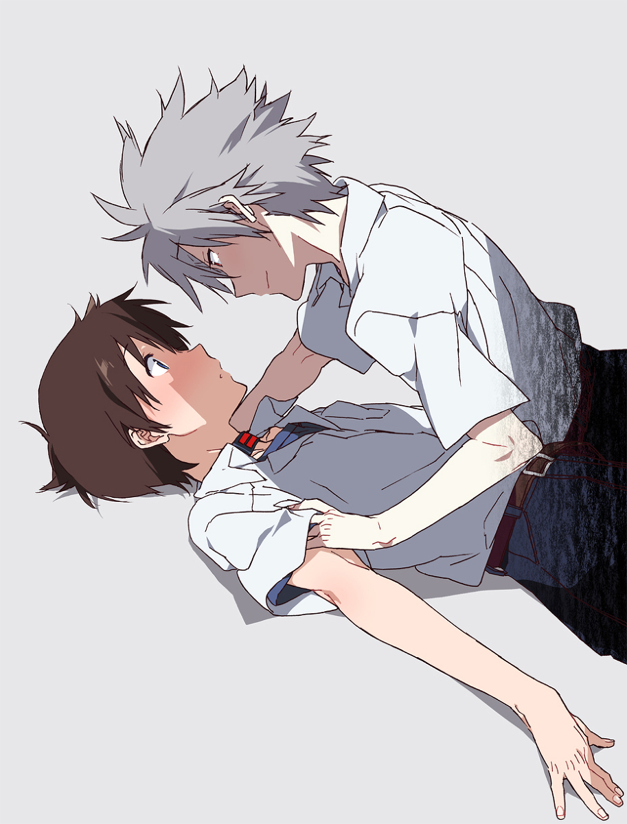 blush, brown_hair, choker, evangelion:_3.0_you_can_(not)_redo, highres, ikari_shinji, male, midori_kouichi