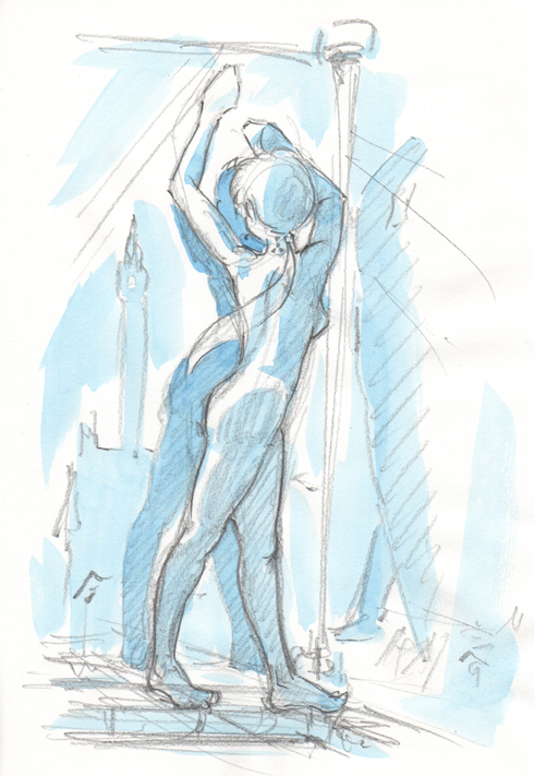 barefoot, caracol, long_hair, nude, original, radiation_symbol, reflection, sketch