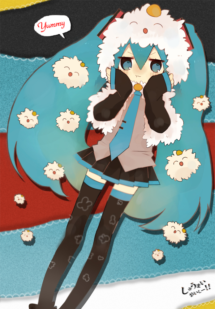 :t, aqua_eyes, aqua_hair, detached_sleeves, hands_on_own_face, hatsune_miku, ibo_(tototoii), long_hair
