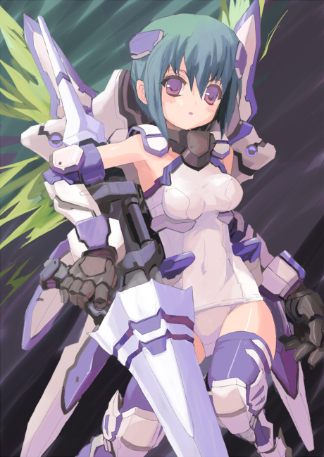 black_legwear, blue_hair, blue_legwear, bob_cut, cyber_angels_valforce, densou_tenshi_valforce, elbow_gloves, flat_chest