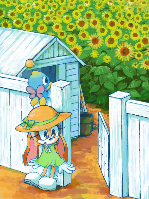 1boy, 1girl, animal_ears, bunny_ears, chao_(sonic), cheese_(sonic), cream_(sonic), dress