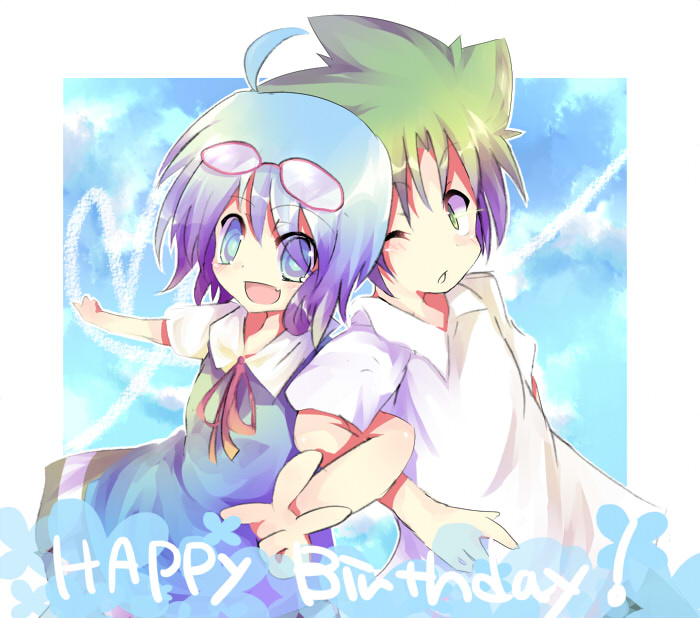bad_id, blue_eyes, blue_hair, cirno, fang, glasses, green_eyes, green_hair