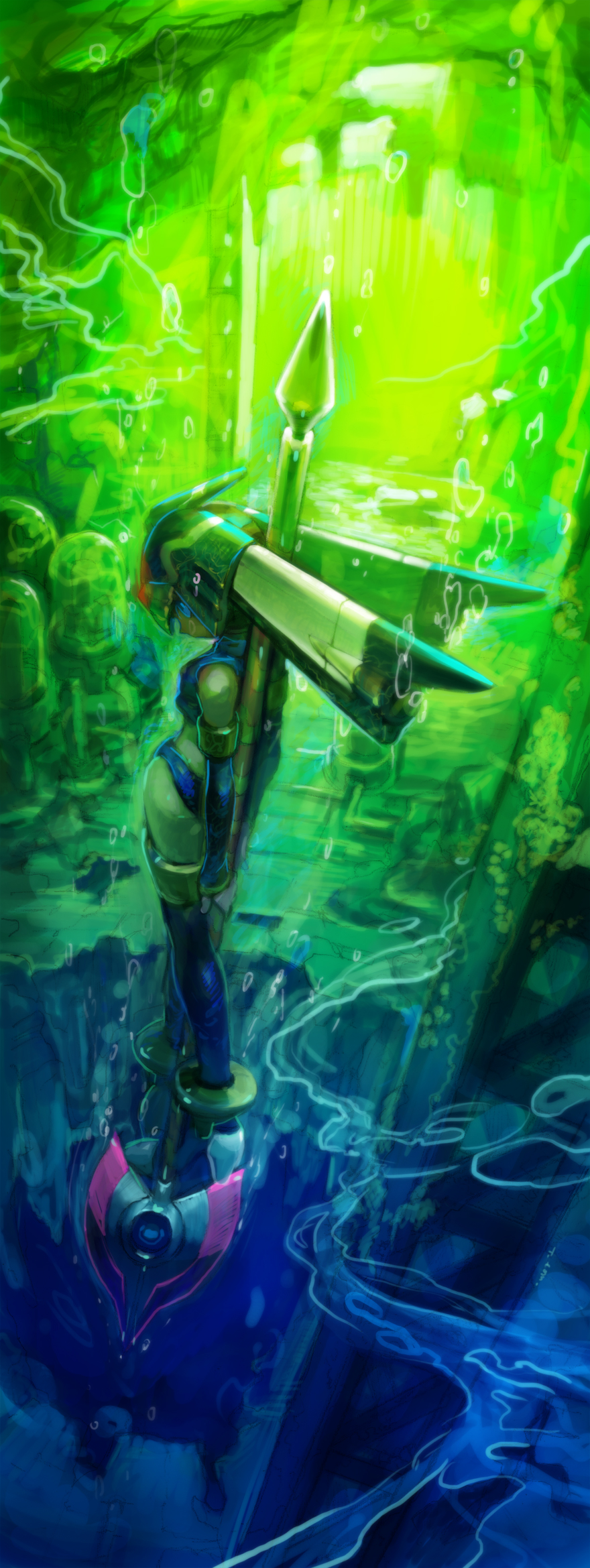 glowing, helmet, high_heels, highres, leviathan_(rockman), polearm, rockman, rockman_zero