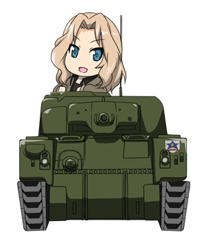 animated, animated_gif, blue_eyes, caterpillar_tracks, chibi, enter_enter_mission!, girls_und_panzer, kay_(girls_und_panzer)