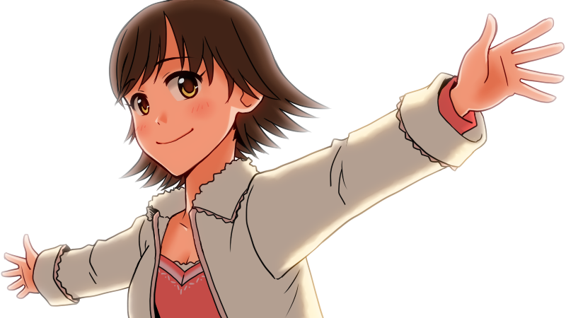 blush, brown_eyes, brown_hair, honda_mio, idolmaster, idolmaster_cinderella_girls, jacket, seiran_kai