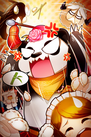 bamboo, bandana, bandanna, bangs, black_hair, blush, cat_shi, chibi