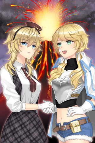 belt, beuliseuka, blonde_hair, blue_eyes, breastplate, dress_shirt, explosion, gloves