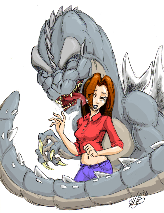 1girl, baby_godzilla, godzilla, godzilla_(series), human, minya
