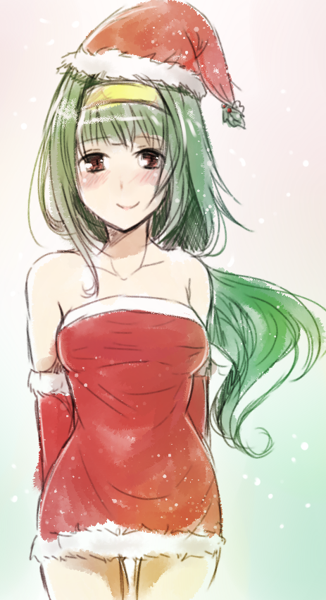 aiba_mikoto, bare_shoulders, blush, breasts, cross_edge, dress, elbow_gloves, gloves