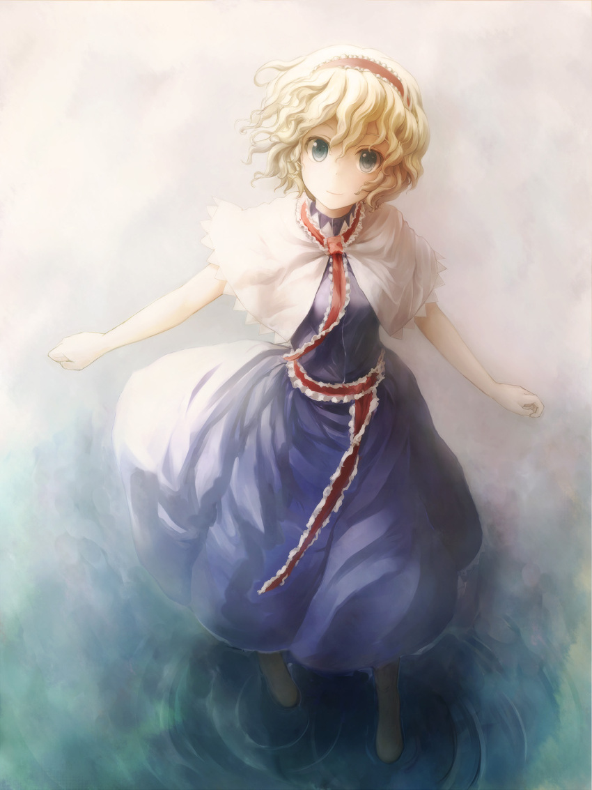 alice_margatroid, blonde_hair, blue_eyes, capelet, dress, hairband, highres, ikmg