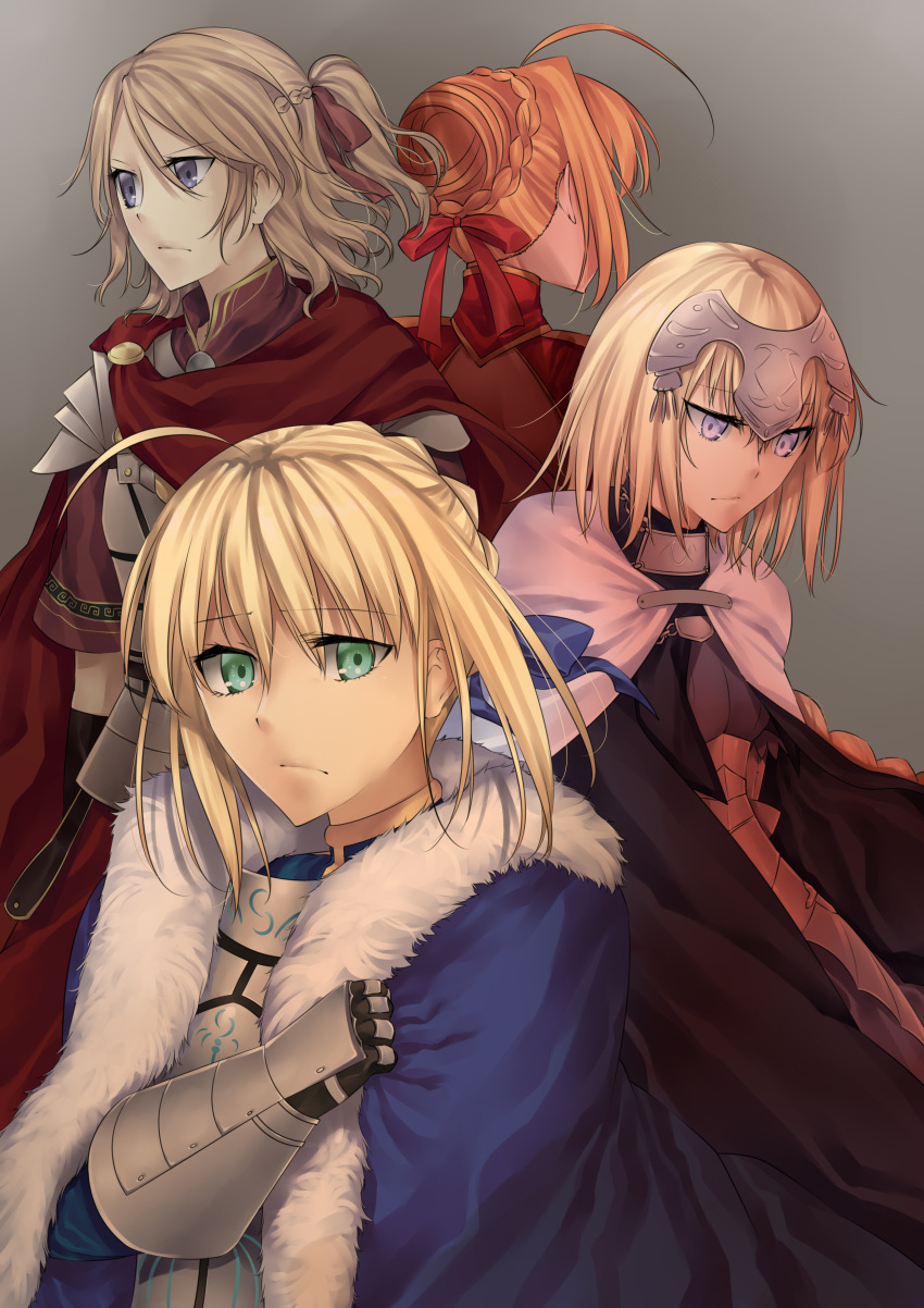 absurdres, armor, back-to-back, blonde_hair, blue_eyes, breastplate, cape, cloak
