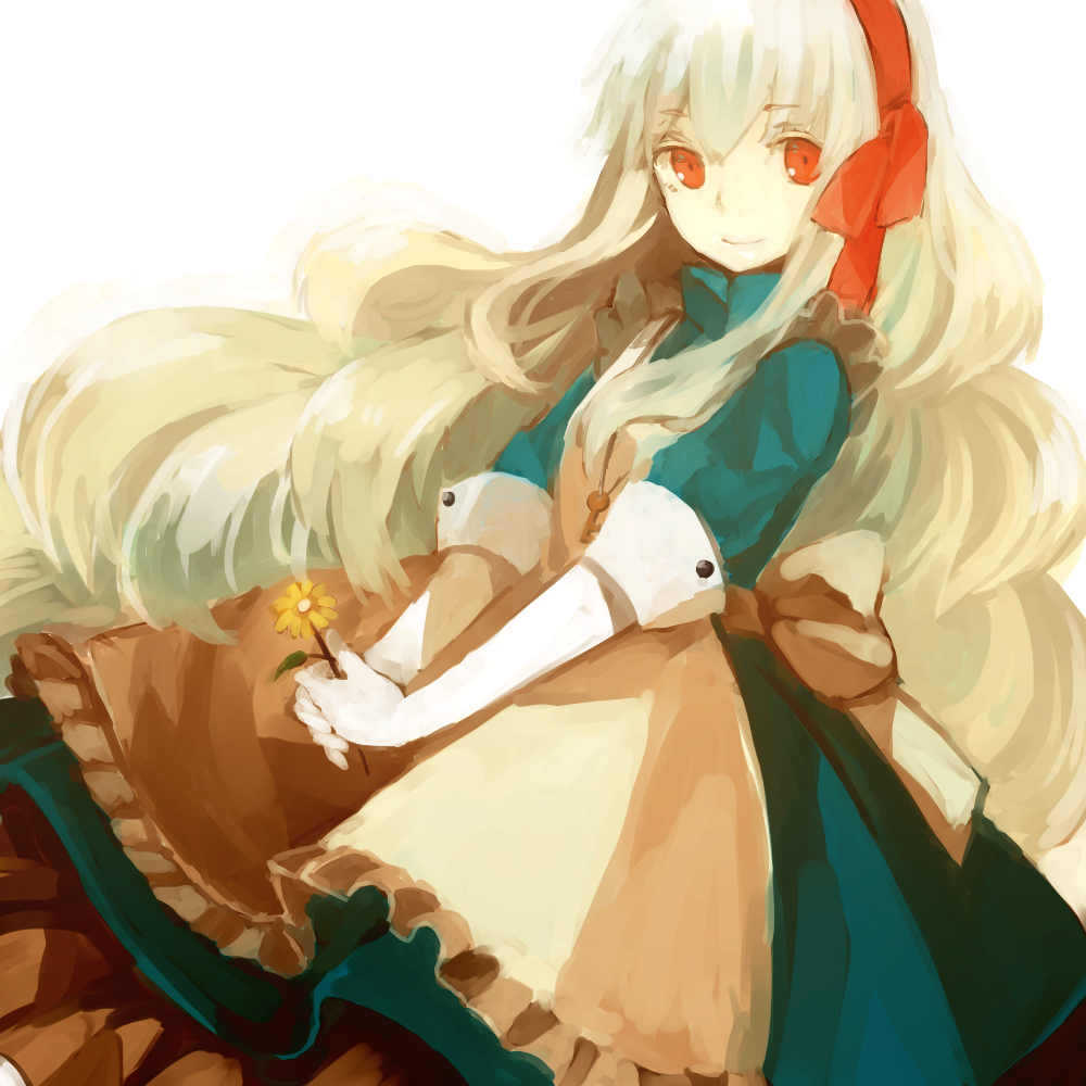 apron, blonde_hair, dress, flower, hairband, jewelry, kagerou_project, key
