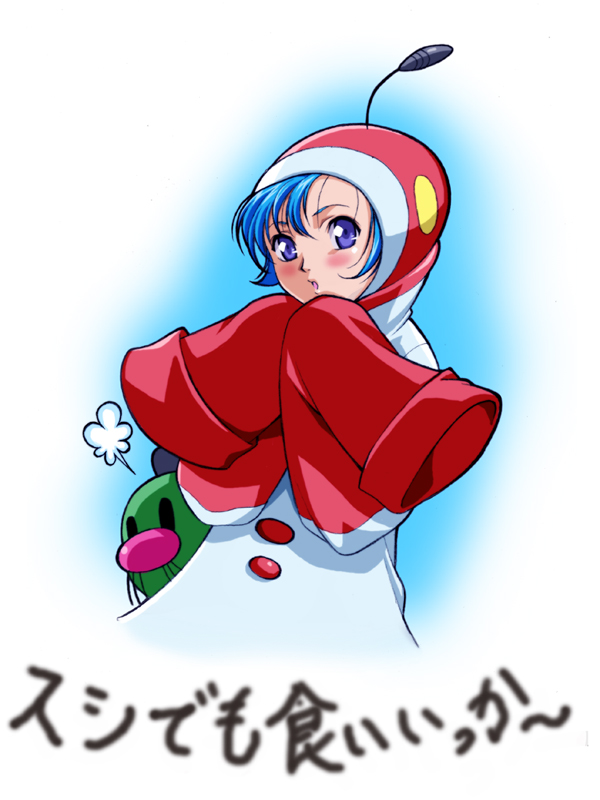 1girl, blue_eyes, blue_hair, blush, helmet, homare_(artist), looking_at_viewer, milk-chan