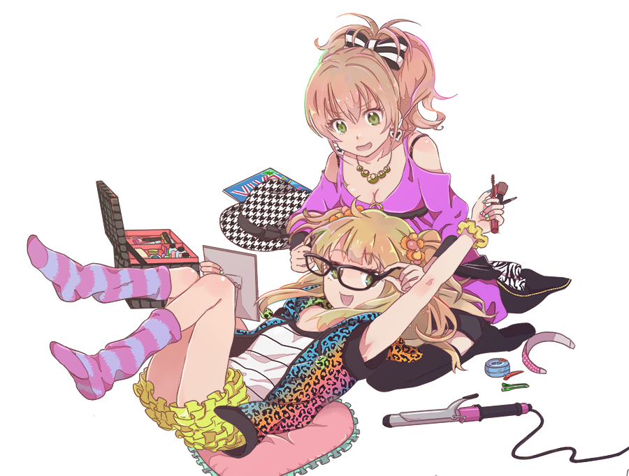07design, :d, bespectacled, blonde_hair, bow, glasses, green_eyes, gyoniku_sausage_funsai_gyokurocha
