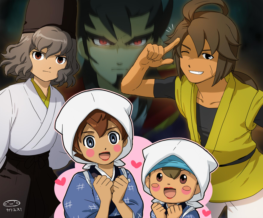 beard, blush_stickers, brown_eyes, brown_hair, facial_hair, grin, heart, inazuma_eleven_(series)