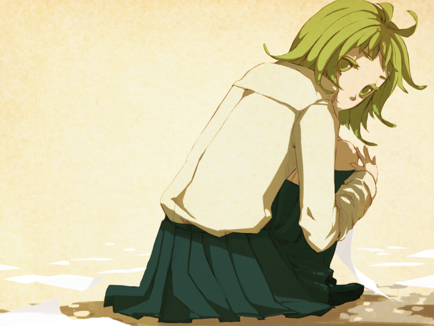 bad_id, crouching, eyelashes, from_behind, gabaisuito-n, green_eyes, green_hair, gumi