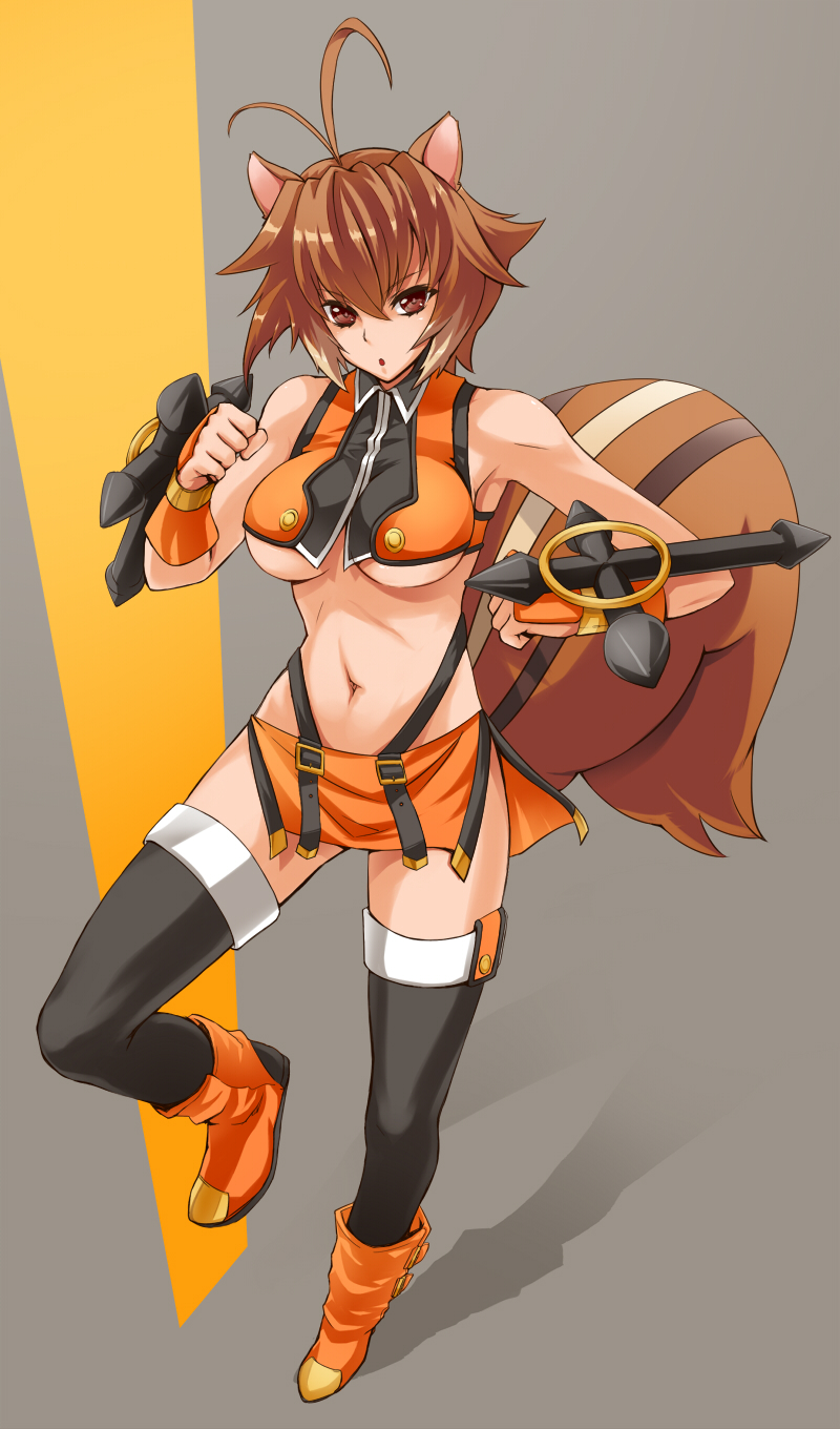 animal_ears, antenna_hair, bare_shoulders, blazblue, boots, breasts, highres, kemonomimi