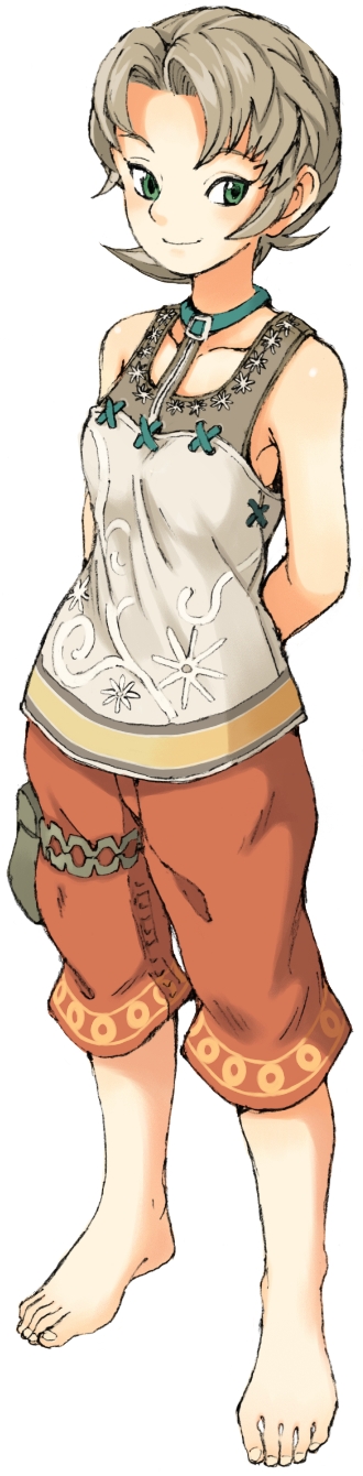 barefoot, brown_hair, capri_pants, feet, green_eyes, highres, ilia, long_image