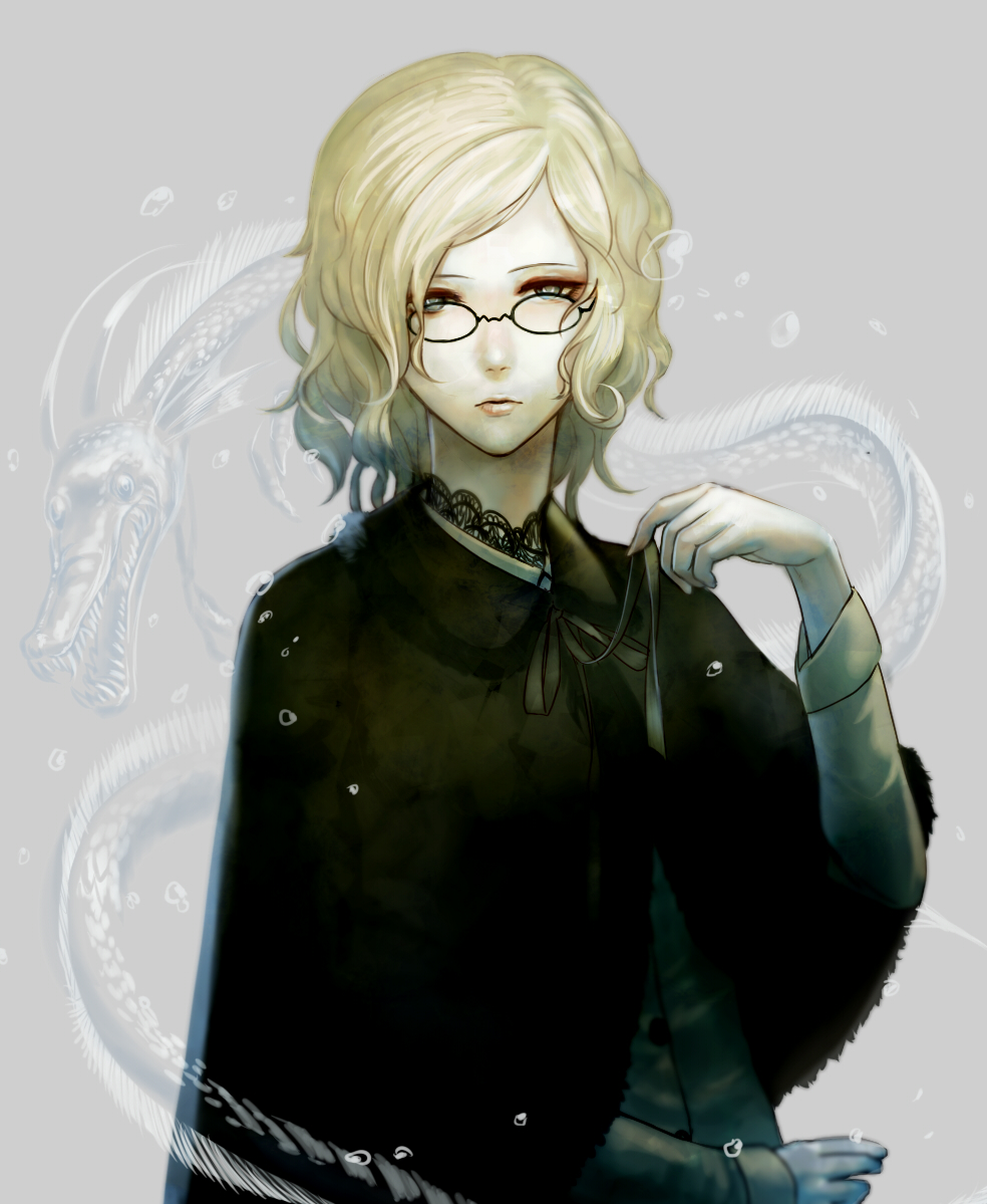 1girl, blonde_hair, blue_eyes, glasses, minoo, original, ribbon, short_hair