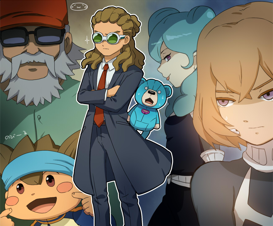 5boys, beard, beta_(inazuma_eleven), blush_stickers, brown_eyes, einamu, endou_daisuke, facial_hair